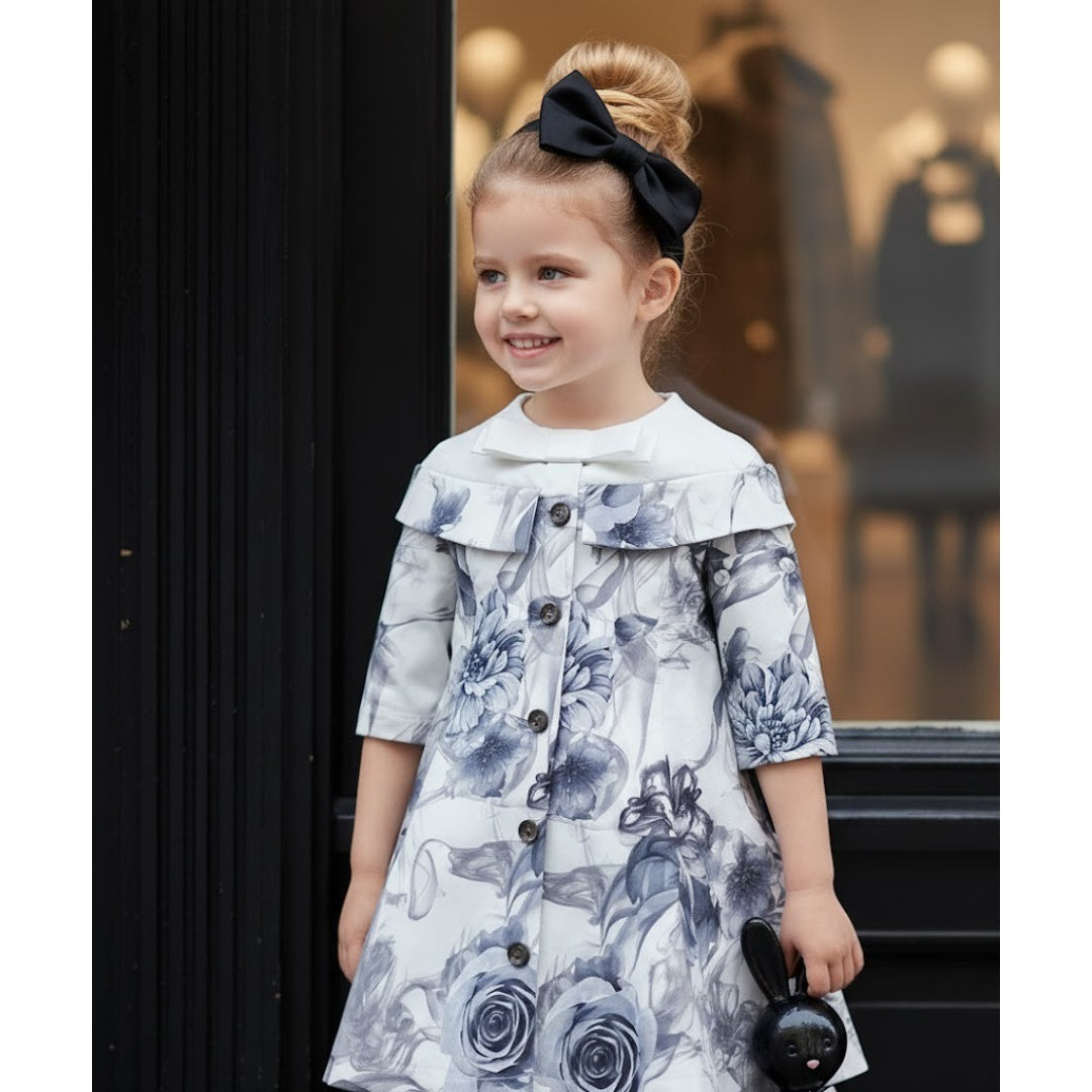 Filles Anniversaire Robe Princesse 1-7Y Gris Floral Party Robe Fleur Fille Mariage