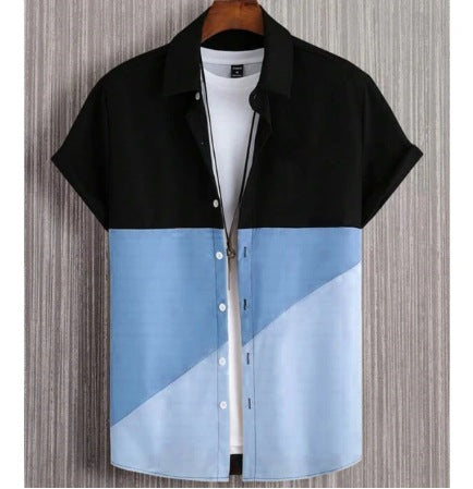 Mode Trendy Homme chemise impression numérique Casual respirant Stand collier manches courtes