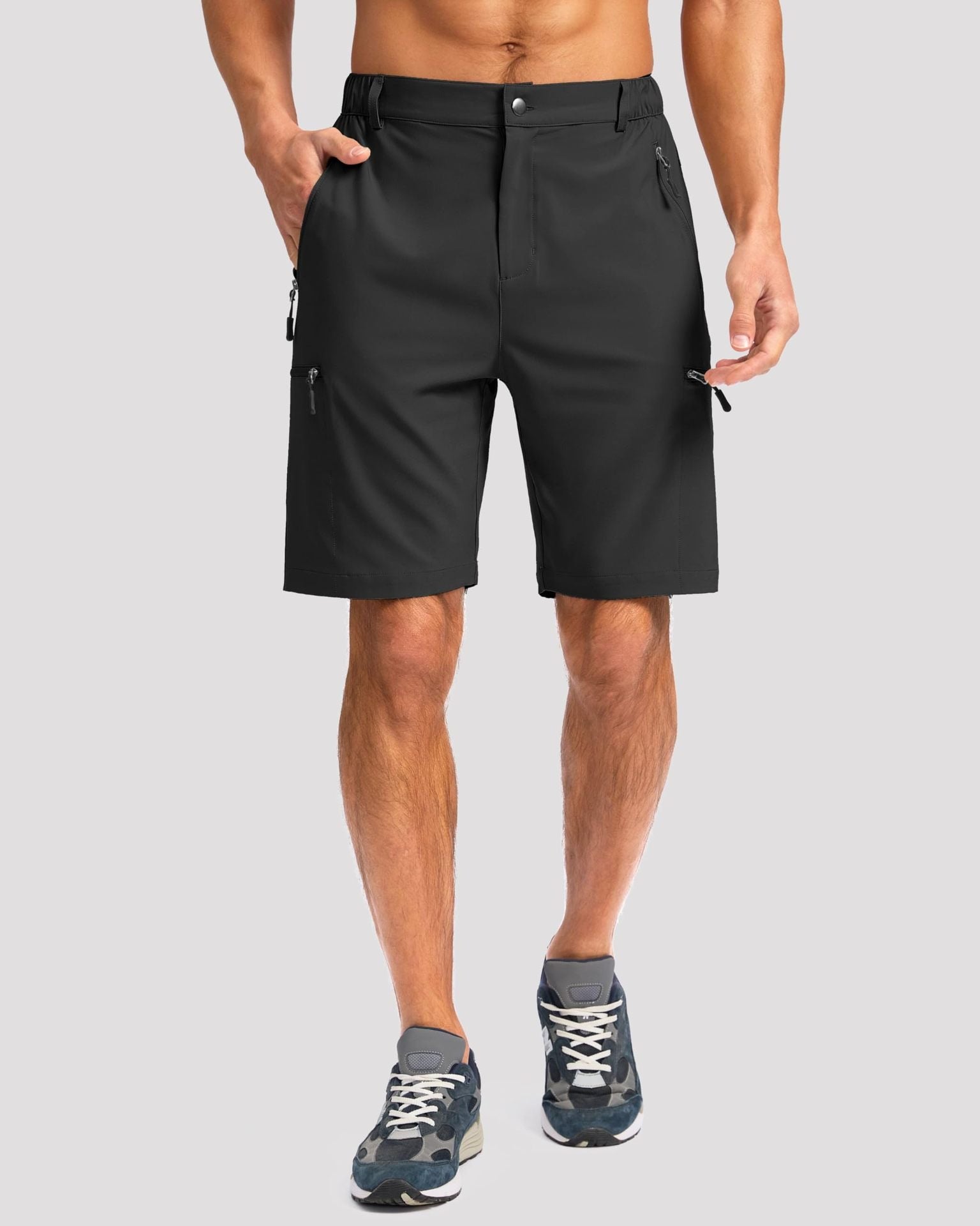 Cargo Shorts homme Multi poches zippées Elastic Waist Quick Dry 2 Couleurs Randonnée en plein air