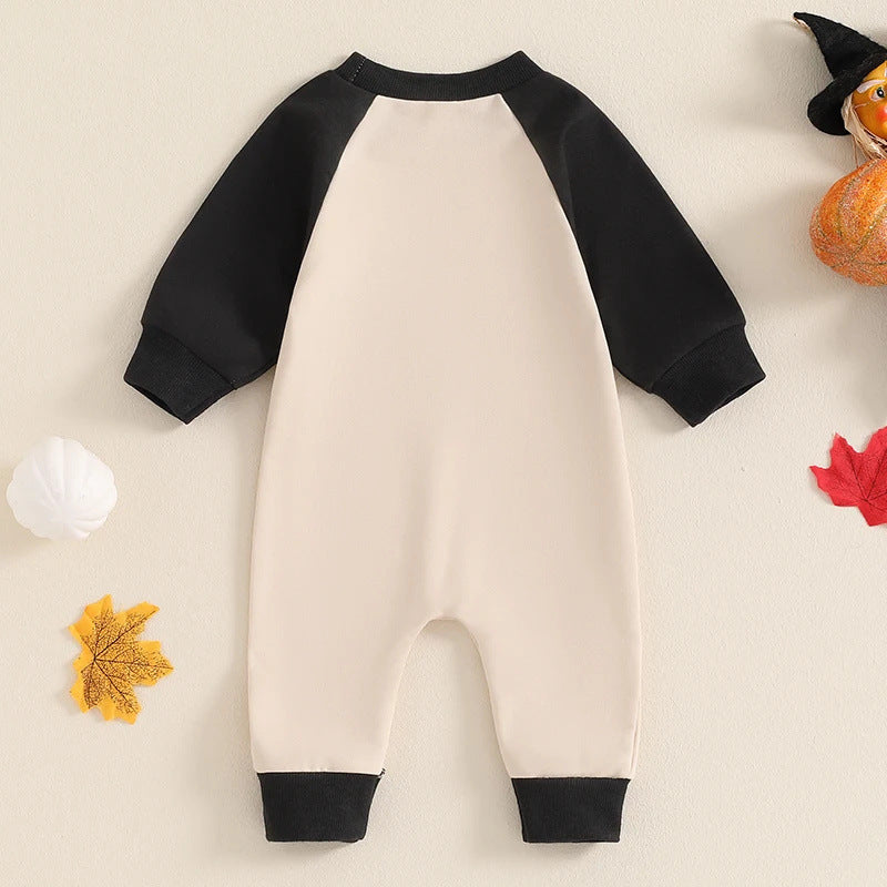 Lettre Ghost Broderie Couleur bloqué Long manchon Cartoon Cute jumps Crawler