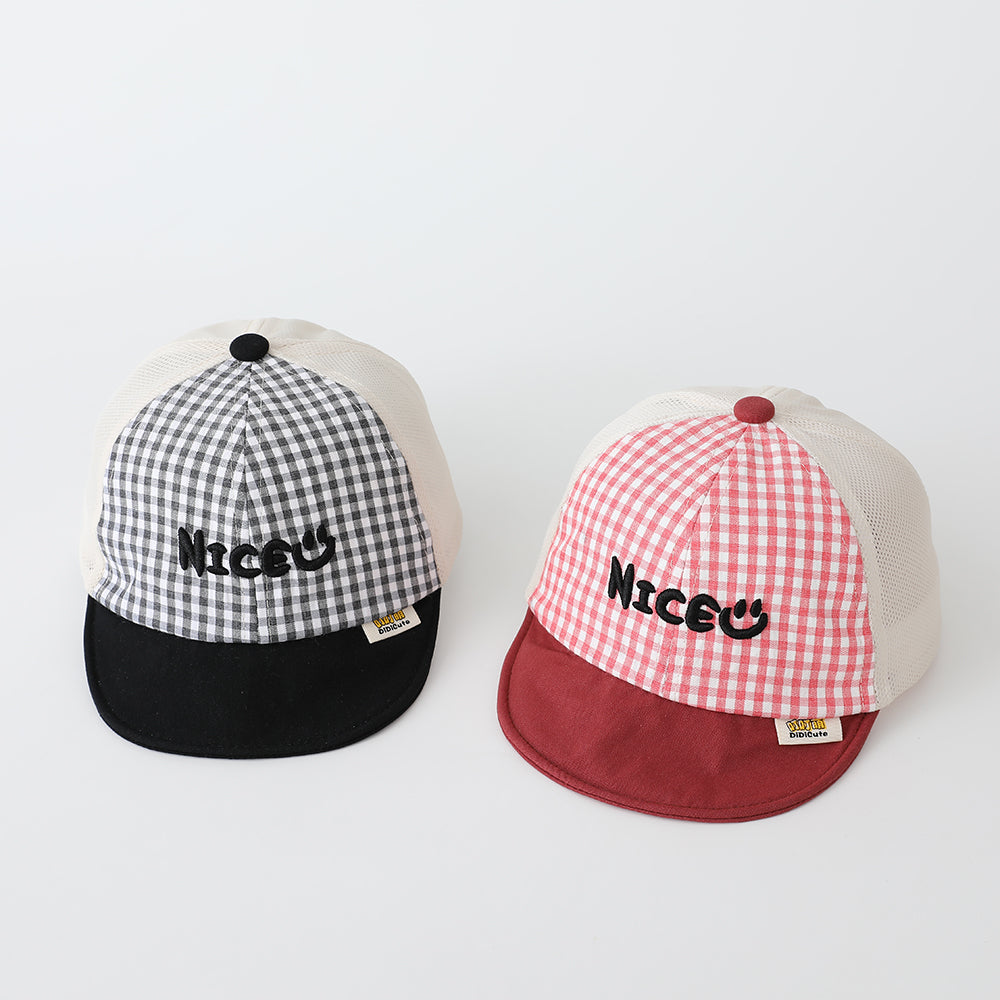 Summer Boys' and Girls' Check-pattern Lettre brodée NICE Patchwork Casquette de baseball est Su