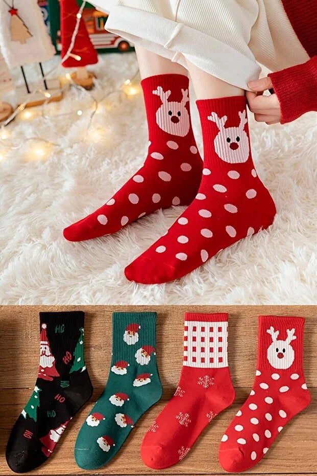 4 paire Chaussettes de Noël unisexe doux chaud quotidien porter l'hiver