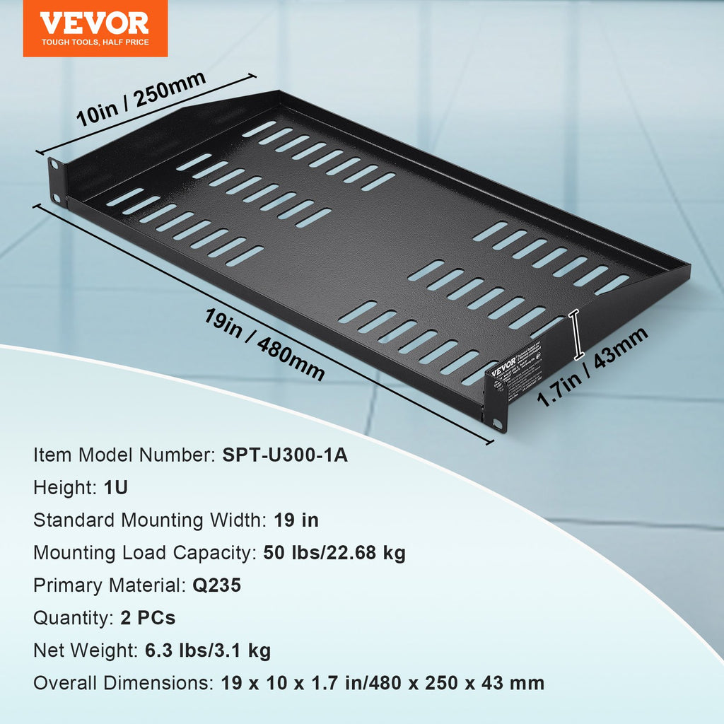 VEVOR 2PCS 1U Serveur Plateau Profondeur Éventé Plateau de support de rack