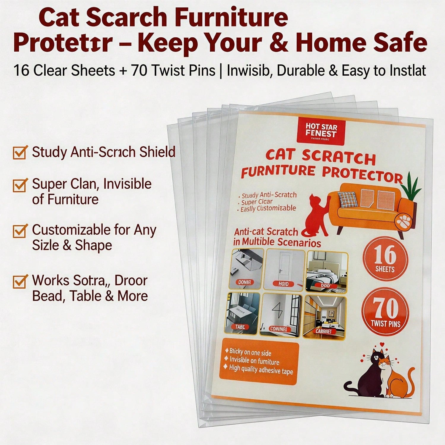 Ensemble de protecteurs de meubles de chat Scratch 16 feuilles claires