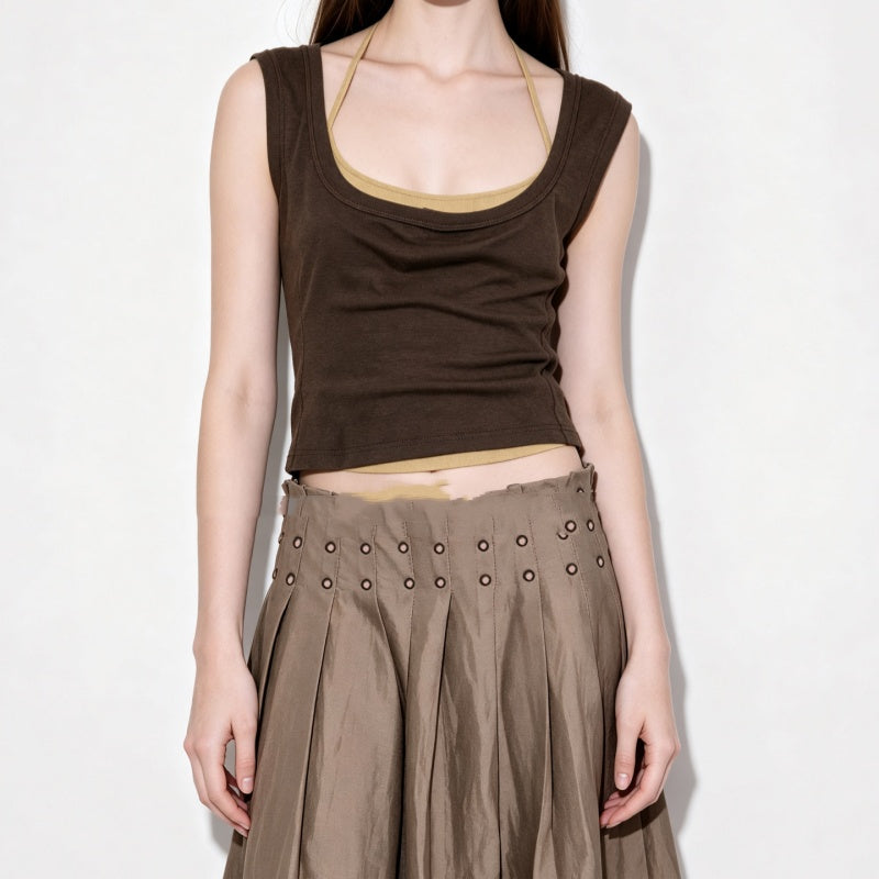 Retro Faux Camisole deux pièces Veste et jupe Midi plissée