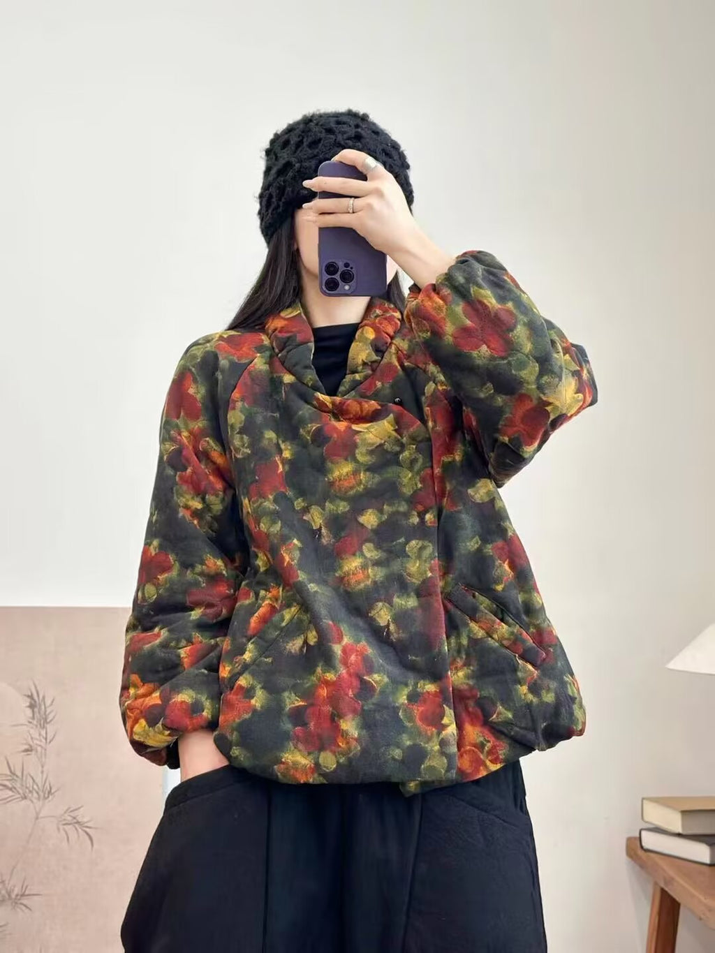 Coton rembourré Coat imprimé Cardigan Casual Top