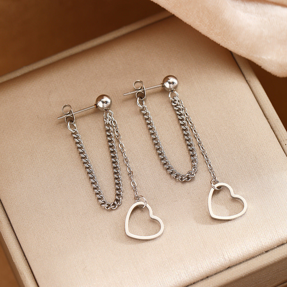 Femmes Boucles d'oreilles en dangle à cœur ouvert à creux Chaîne à double couche Boucles d'oreilles en drop