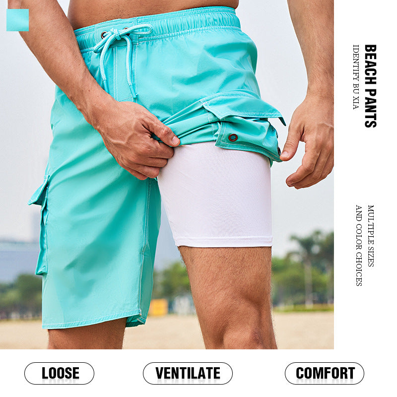 Été homme Jogger Solid Couleur Knee Beach Pantalon Casual Short confortable Short extérieur