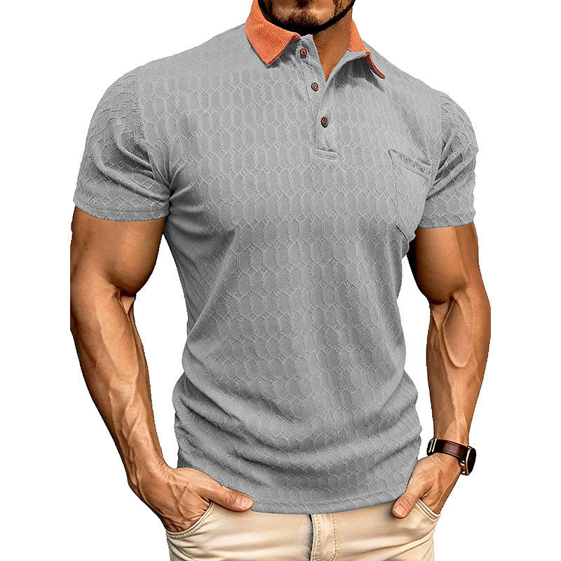 Chemise Polo Lapel Homme T-Shirt manches courtes Slit Design Loose-Fit Moisture-Wicking