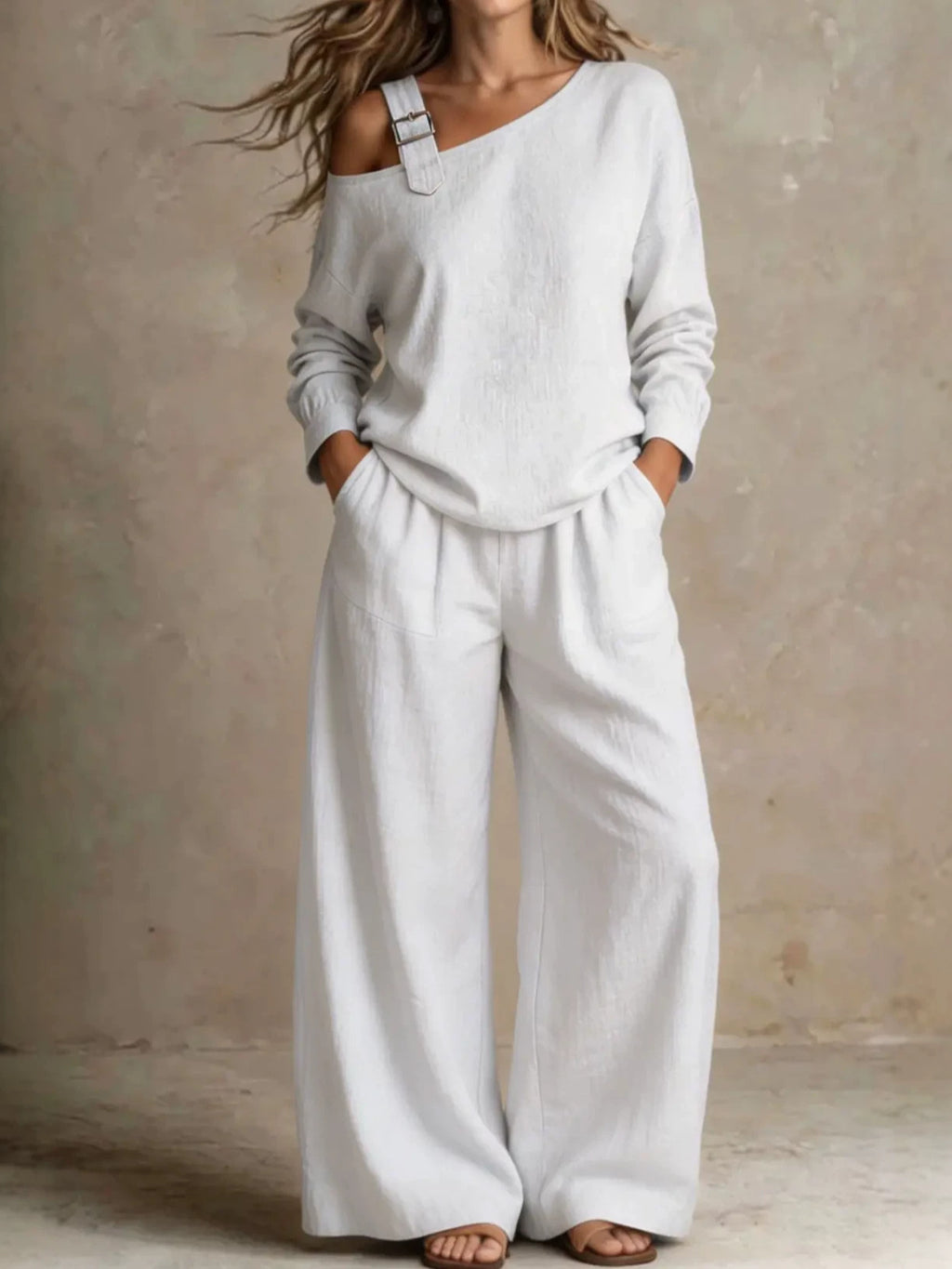 Amazon Independent Site Hot-Selling Femmes Casual Loose Mode One-Sholder Lin Blend