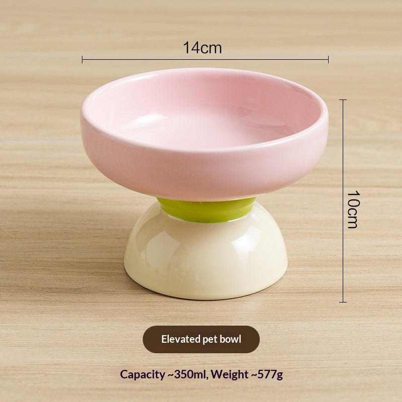 Macaron Color-Block Ceramic Élevé Pet Bowl