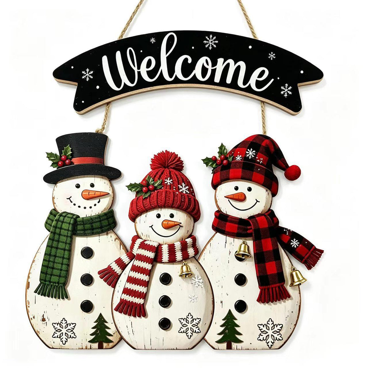 Panneau de porte en bois d'hiver avec des éléments à thème de Noël