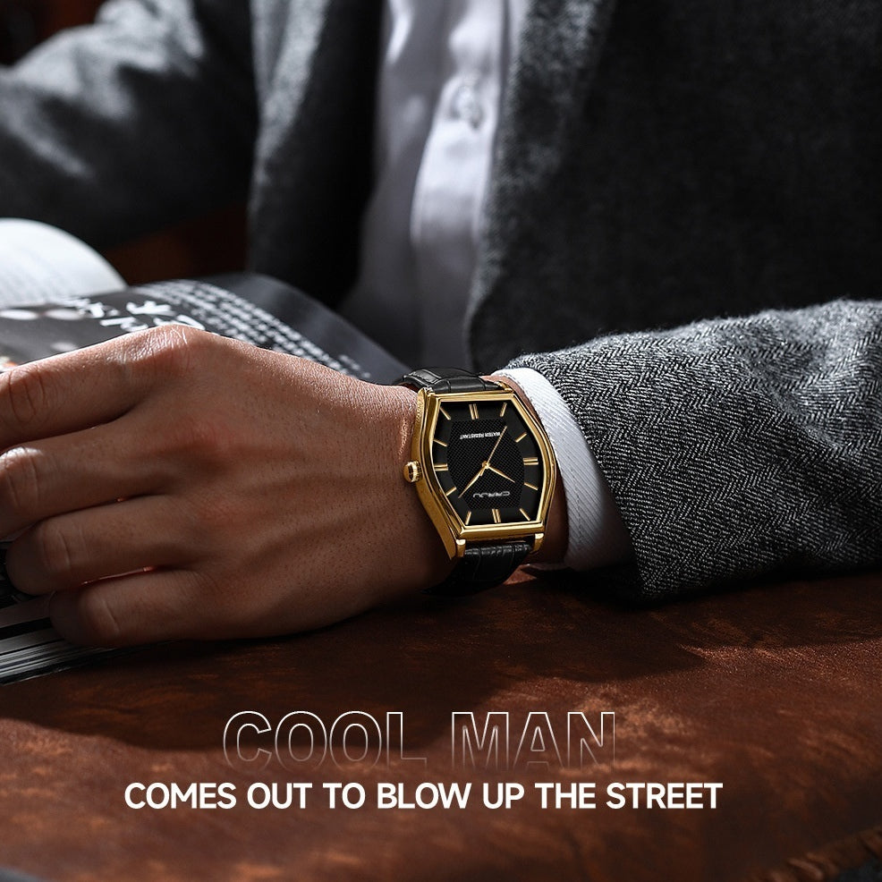 Montre en cuir imperméable en forme de barrique