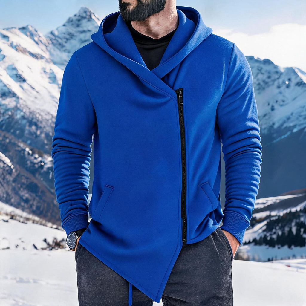 Hoodie hommes doublée de polaire avec une fermeture éclair inclinée