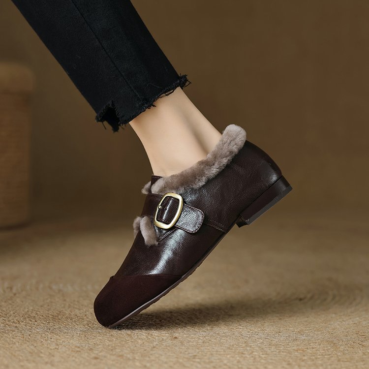 Chaussures en cuir plat vintage pour femmes