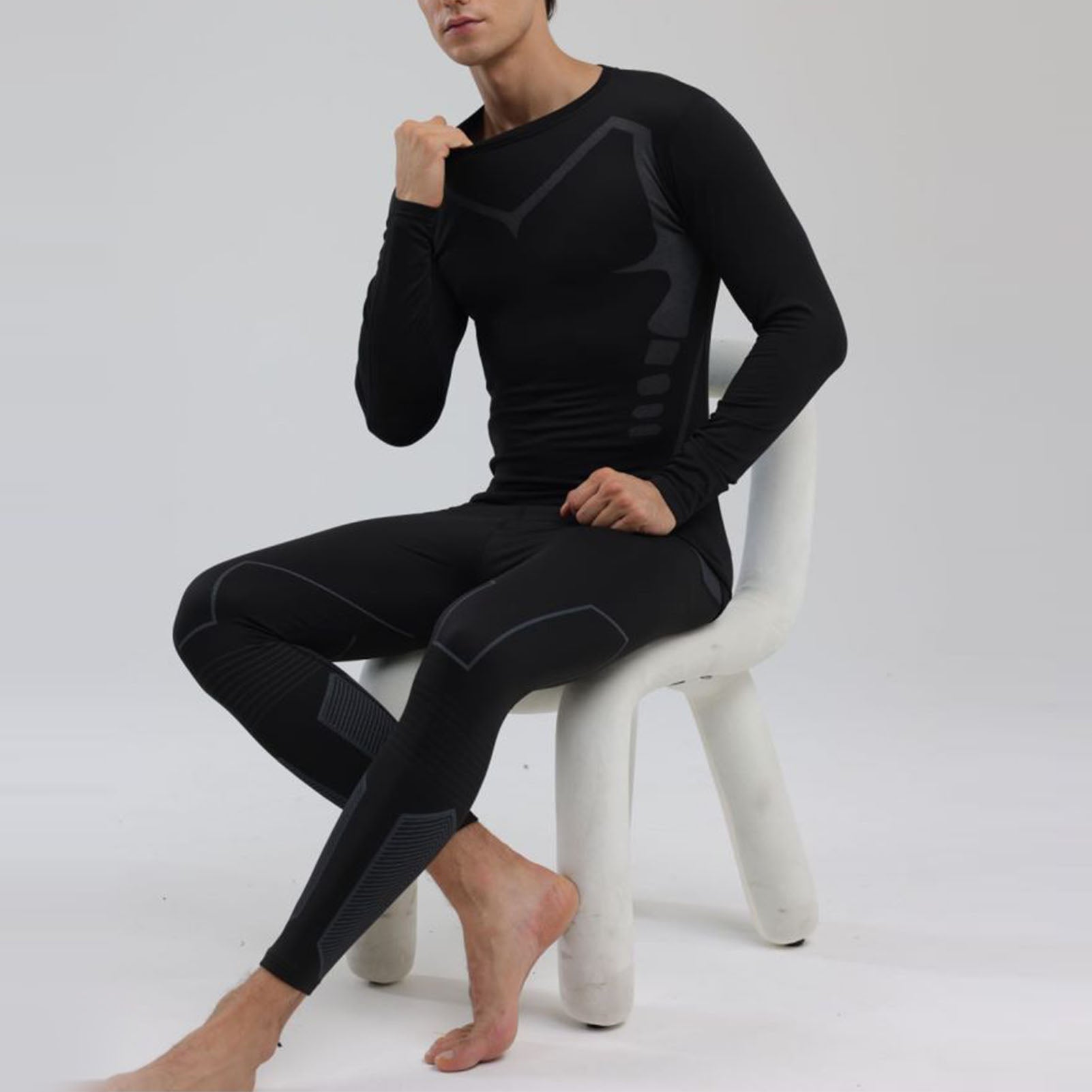 Sous-vêtements Thermique Hommes Pantalon Chemise Automne Slim Fit Sous-vêtements Thermique Top Bottom Set Bla