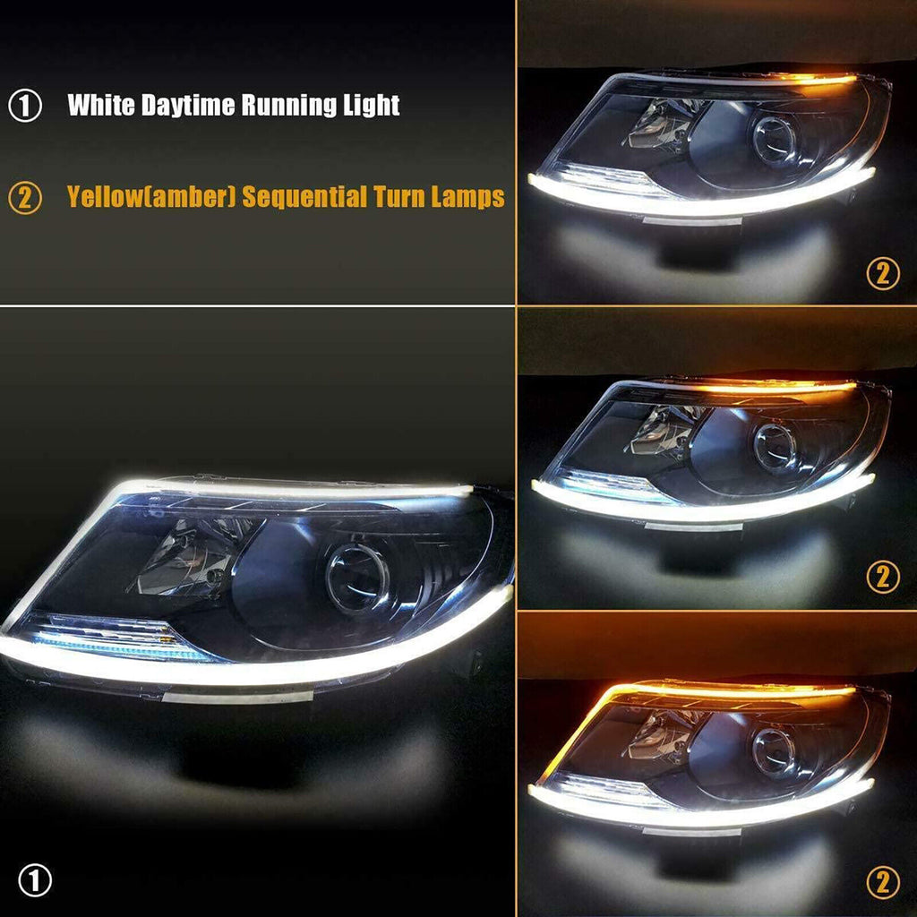 2Pcs 60cm Flexible Switchback LED Bandes lumineuses blanc et ambre DRL Turn Signal 12V IP68 Wate
