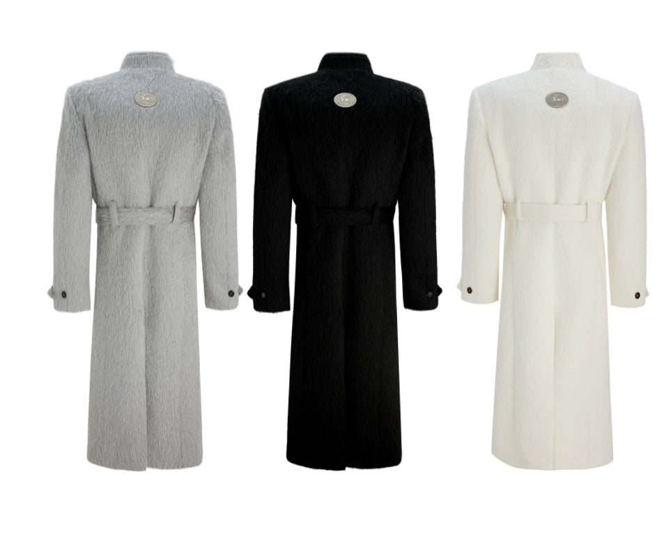 Manteau en laine à poils courts en deux parties Long Alpaca-blend Trench Coat