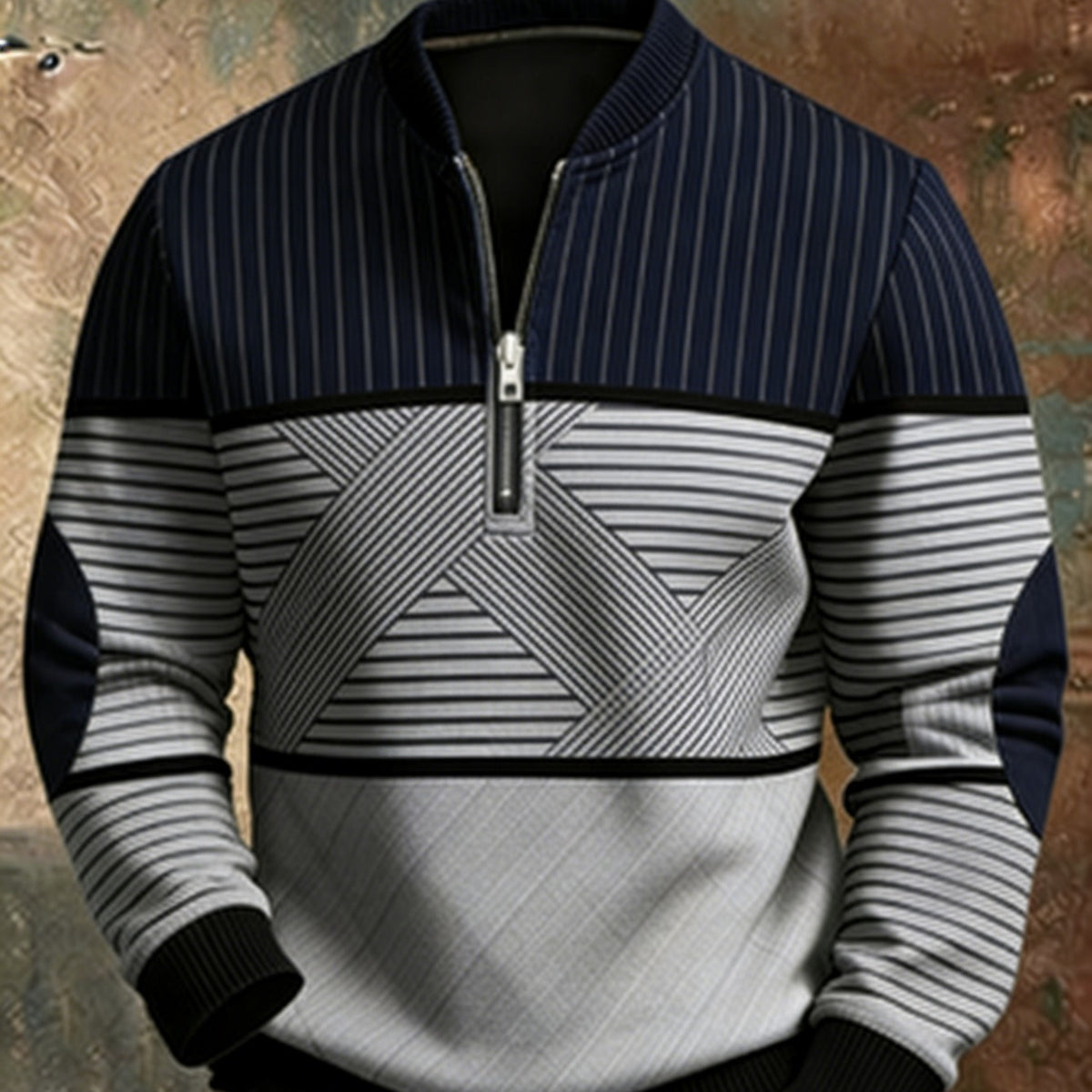 Homme imprimé demi-zip pullover manches longues Hoodie