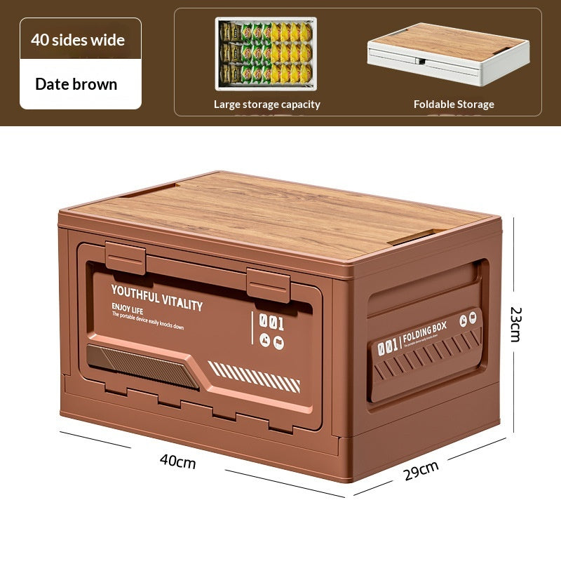 Boîte de rangement en camping extérieur avec porte d'ouverture latérale et couvercle en bois