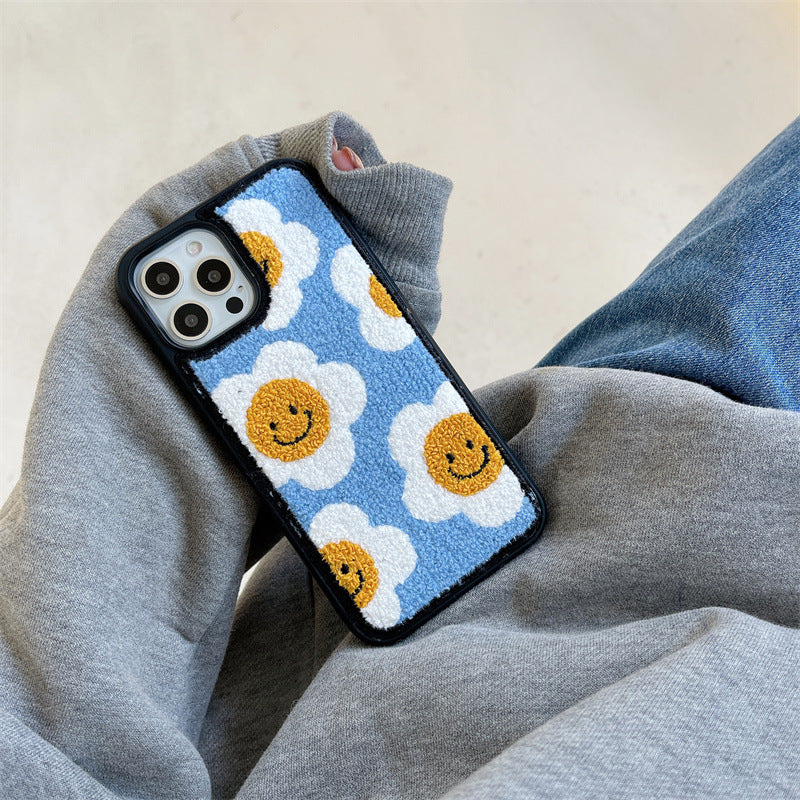 Cas de téléphone en peluche de fleurs créative et simple