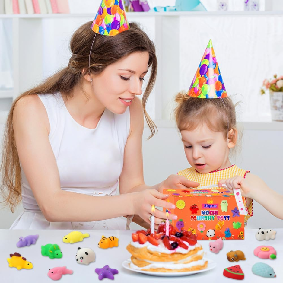 30 Jouets pour la salle de classe Anniversaire Noël Cadeaux Goodie Bag Mini Animaux Mochis Stress Relief Sens