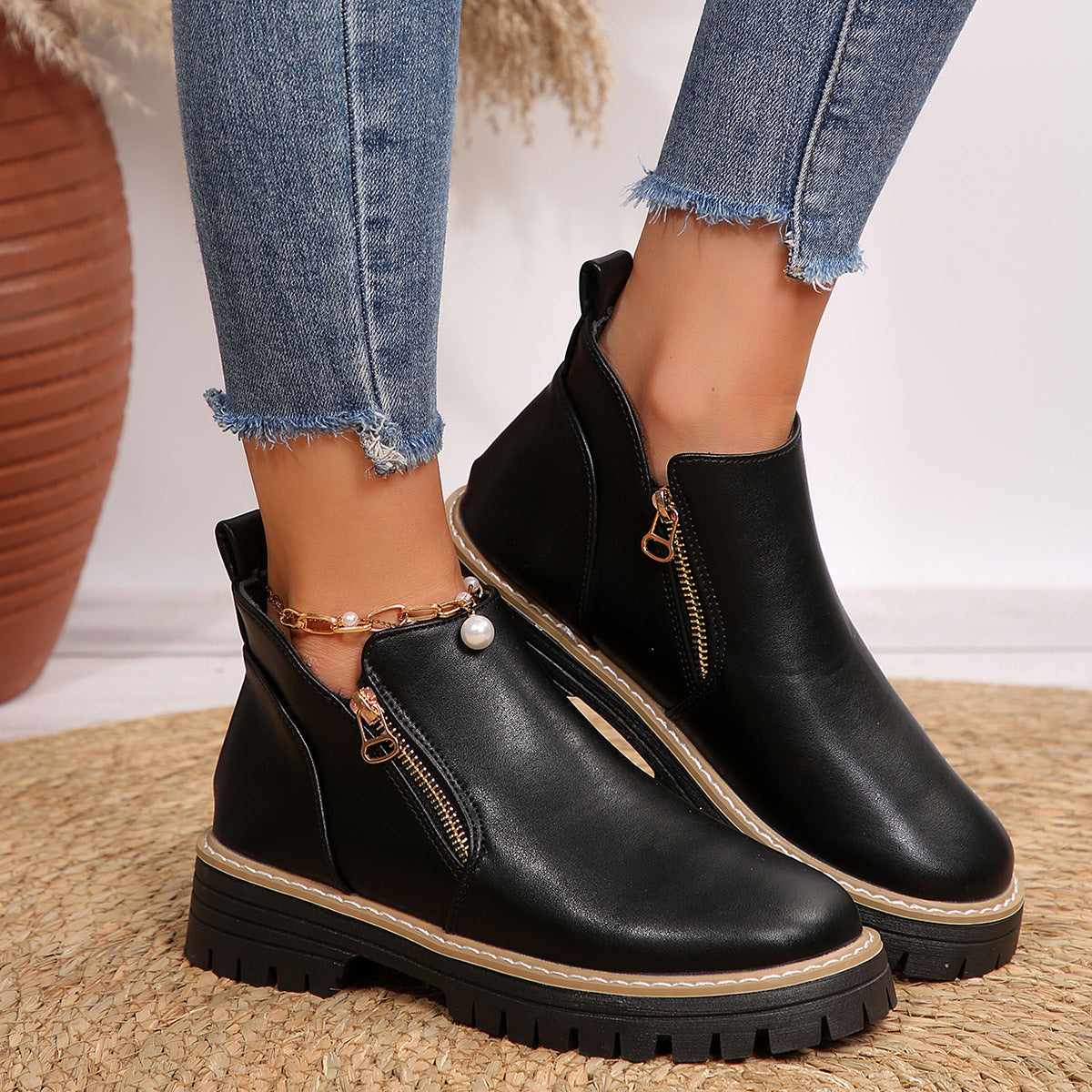 Automne et hiver Bottes de talon haute ronde Chaussures pour femmes
