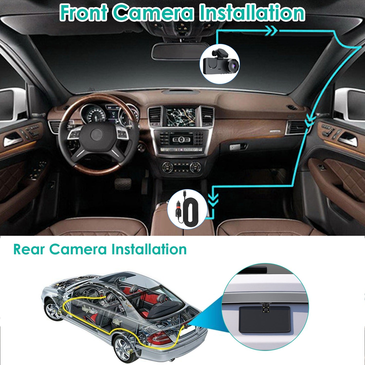 Caméra de voiture 3 canaux avec carte MMC 32 Go