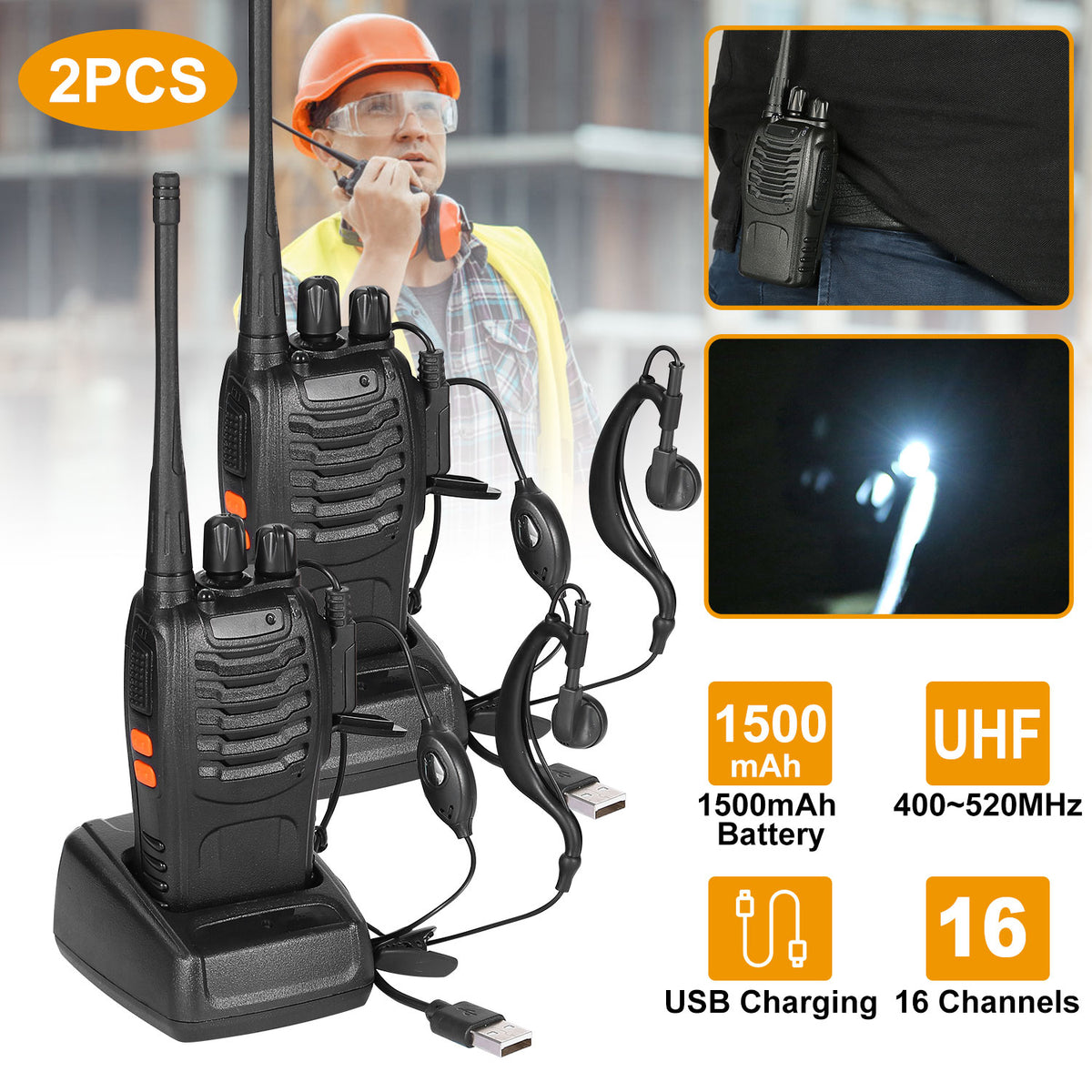 2 X Baofeng BF-888S Walkie Talkie Two-Way Radio UHF 16CH 400-470MHZ Long Range