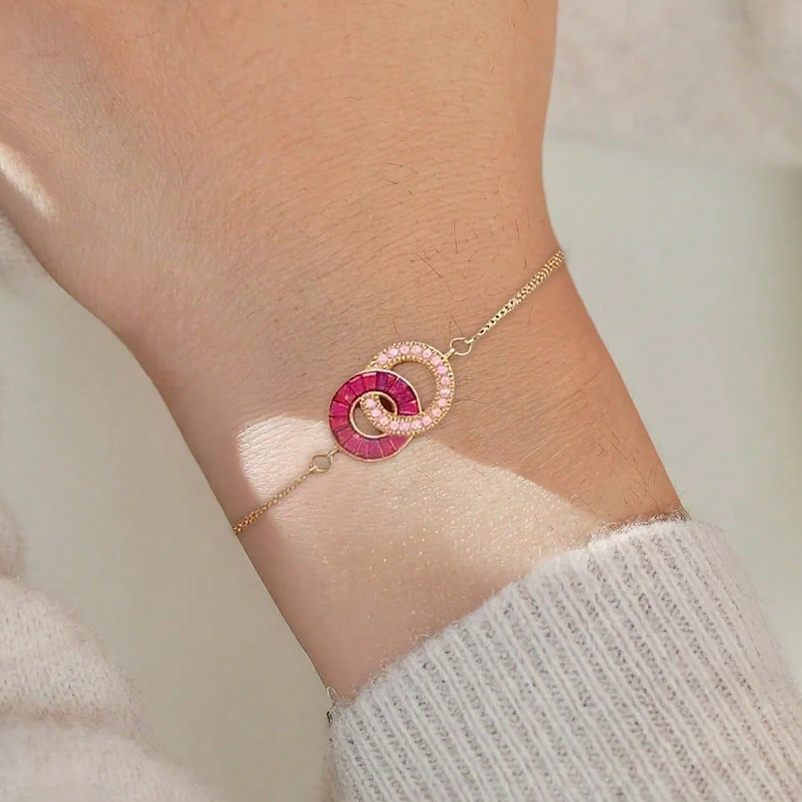 Femme Mode Versatile Double Anneau Bracelet en pierre de naissance