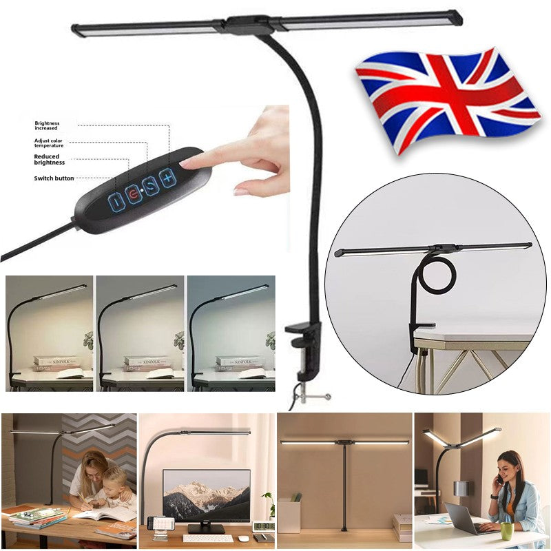 Double tête LED lampe de bureau Dimmable PC moniteur lumière lampe de table USB noir