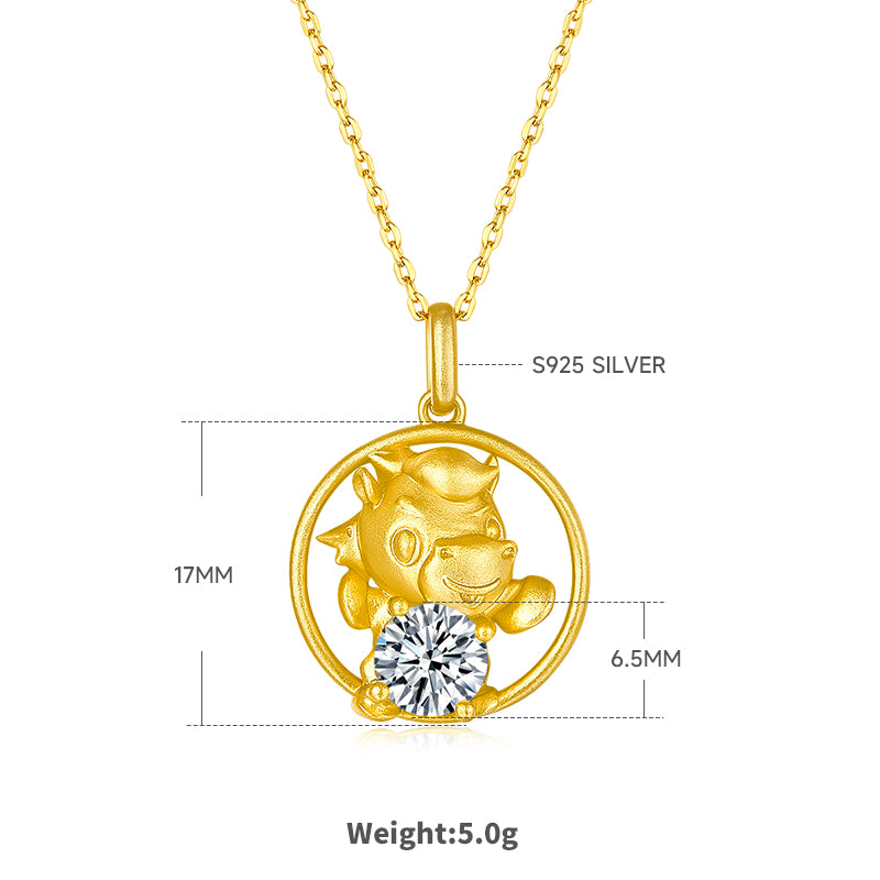 S925 Argent plaqué or 1ct D Couleur VVS1 Moissanite Ox Collier 5g Chinese Zodiac Benmingn