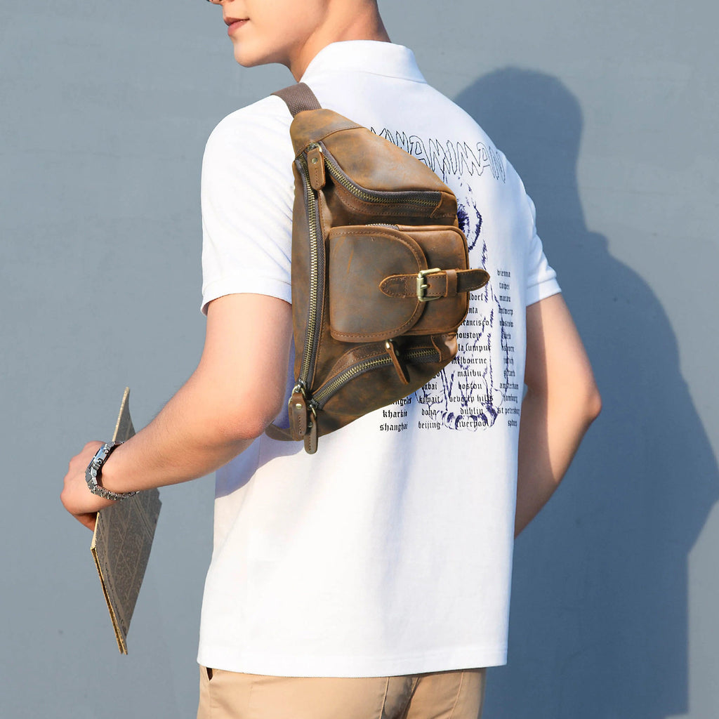 Crazy Horse cuir hommes sac plein-grain Cowhide poitrine sac