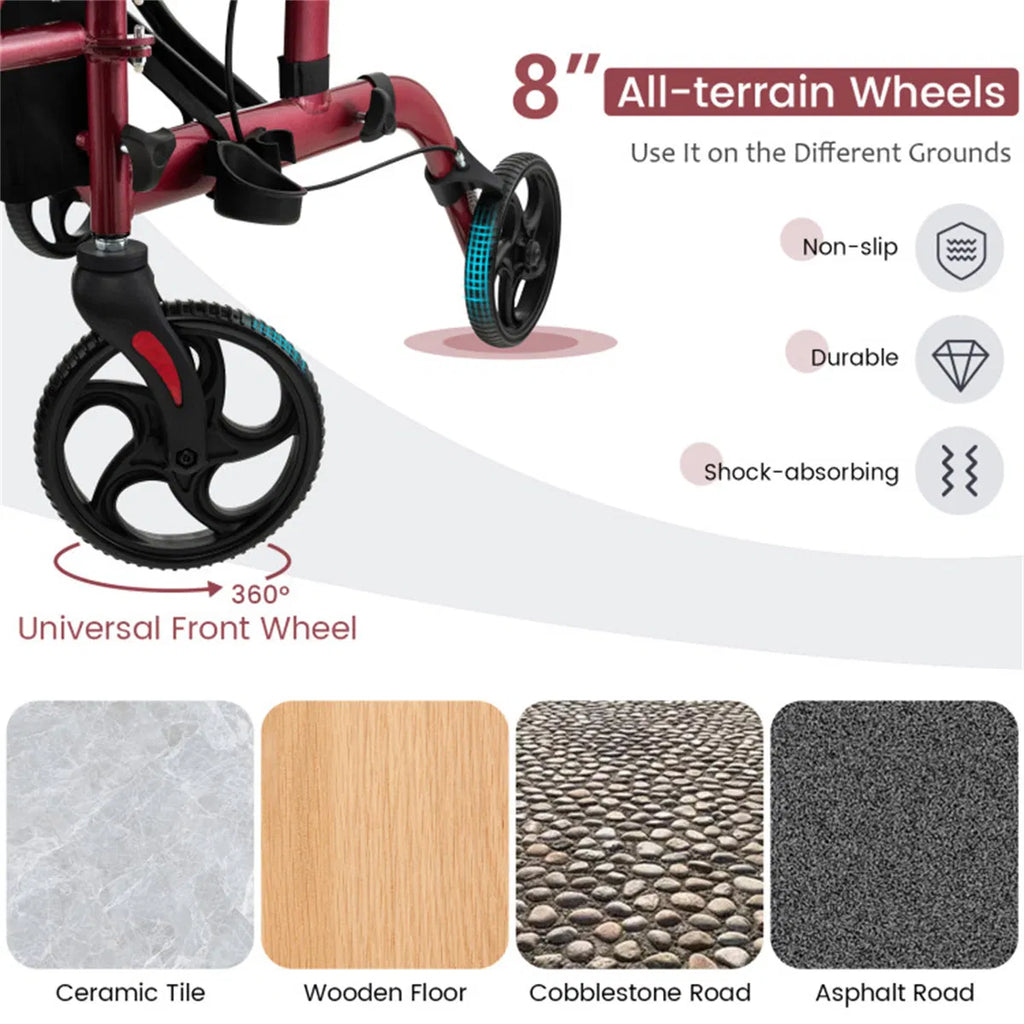 2-en-1 Walker roulant et fauteuil roulant (300lbs): poignées réglables à 6 niveaux