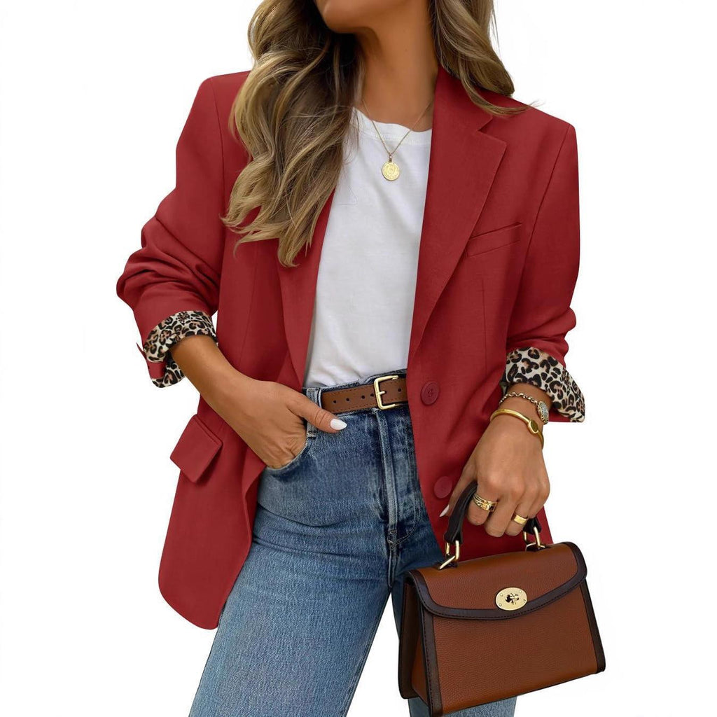 Contraste couleur Leopard-empreinte Lapel Casual Blazer