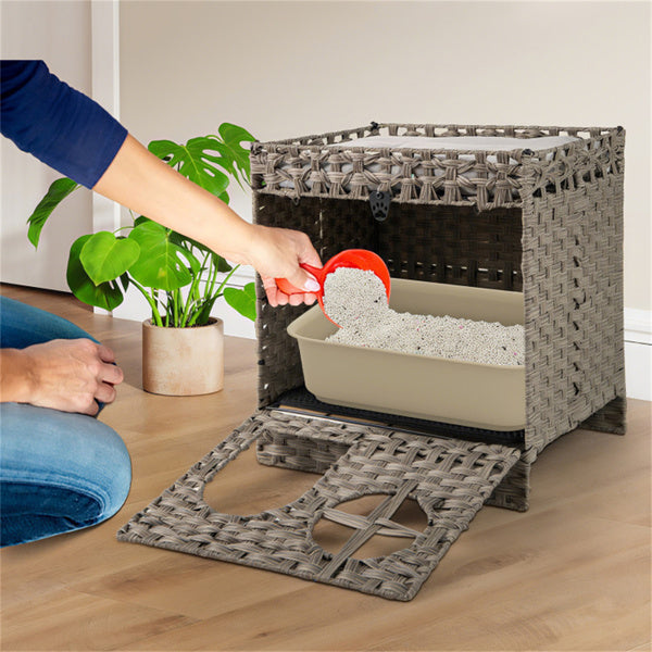 Condo de chat Wicker 2-Tier avec litière - boîte à litière cachée