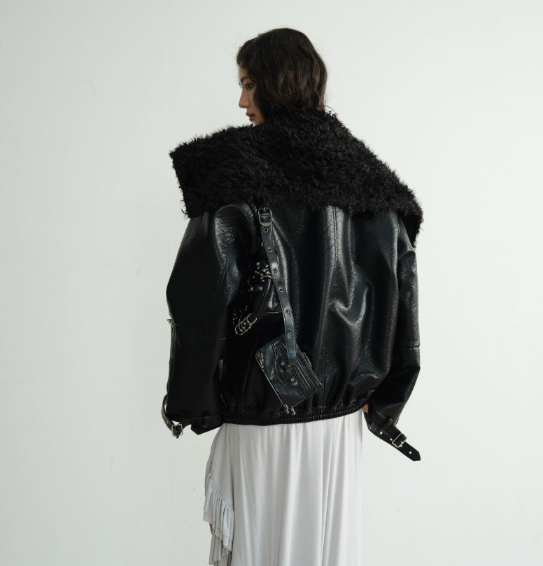 Mi-longueur Veste en cuir de silhouette PU poids lourd