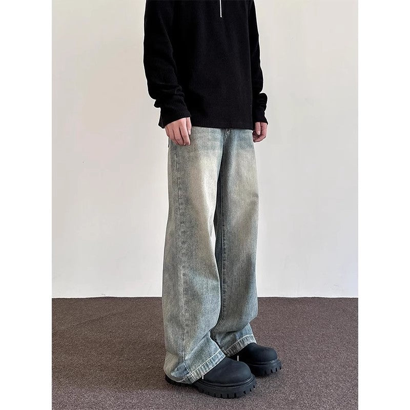 Jeans Denim Lavés Dénudés Hommes Style Vintage Loose-fit