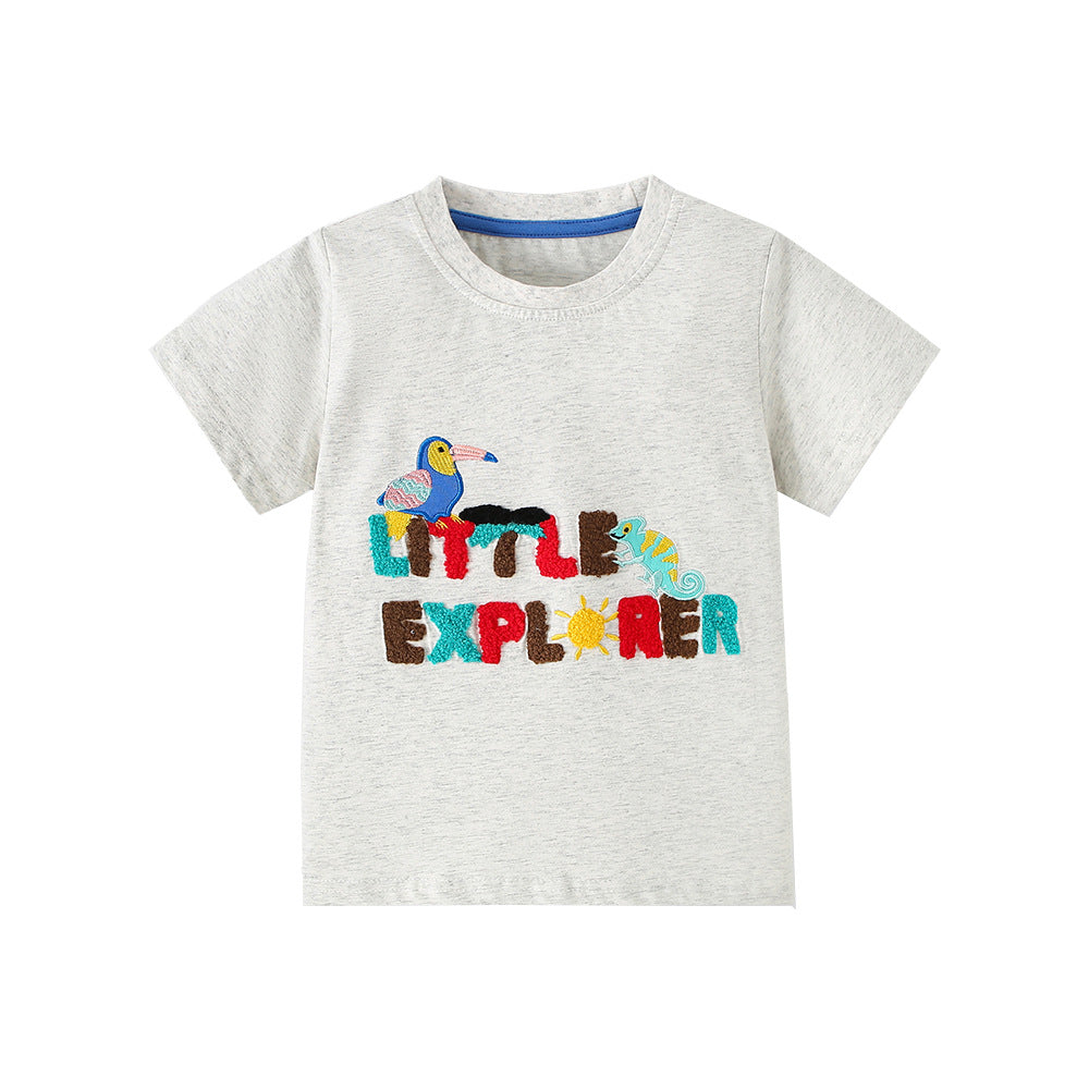 Caricature Animal Col d'équipage Letter-broidered Top pour les jeunes enfants