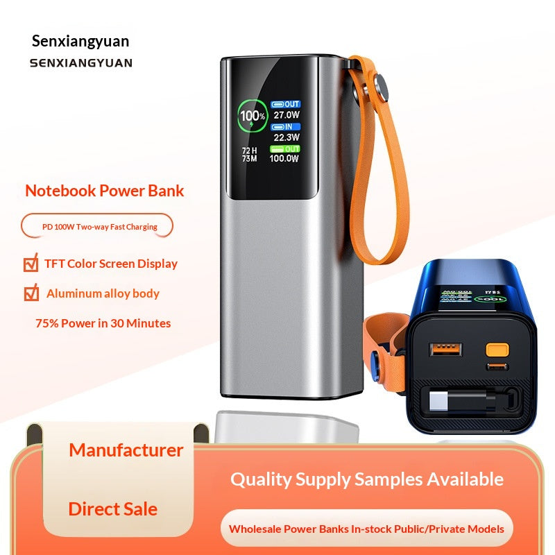 Chargeur portable haute puissance avec câble rétractable charge rapide écran couleur TFT Et Alu
