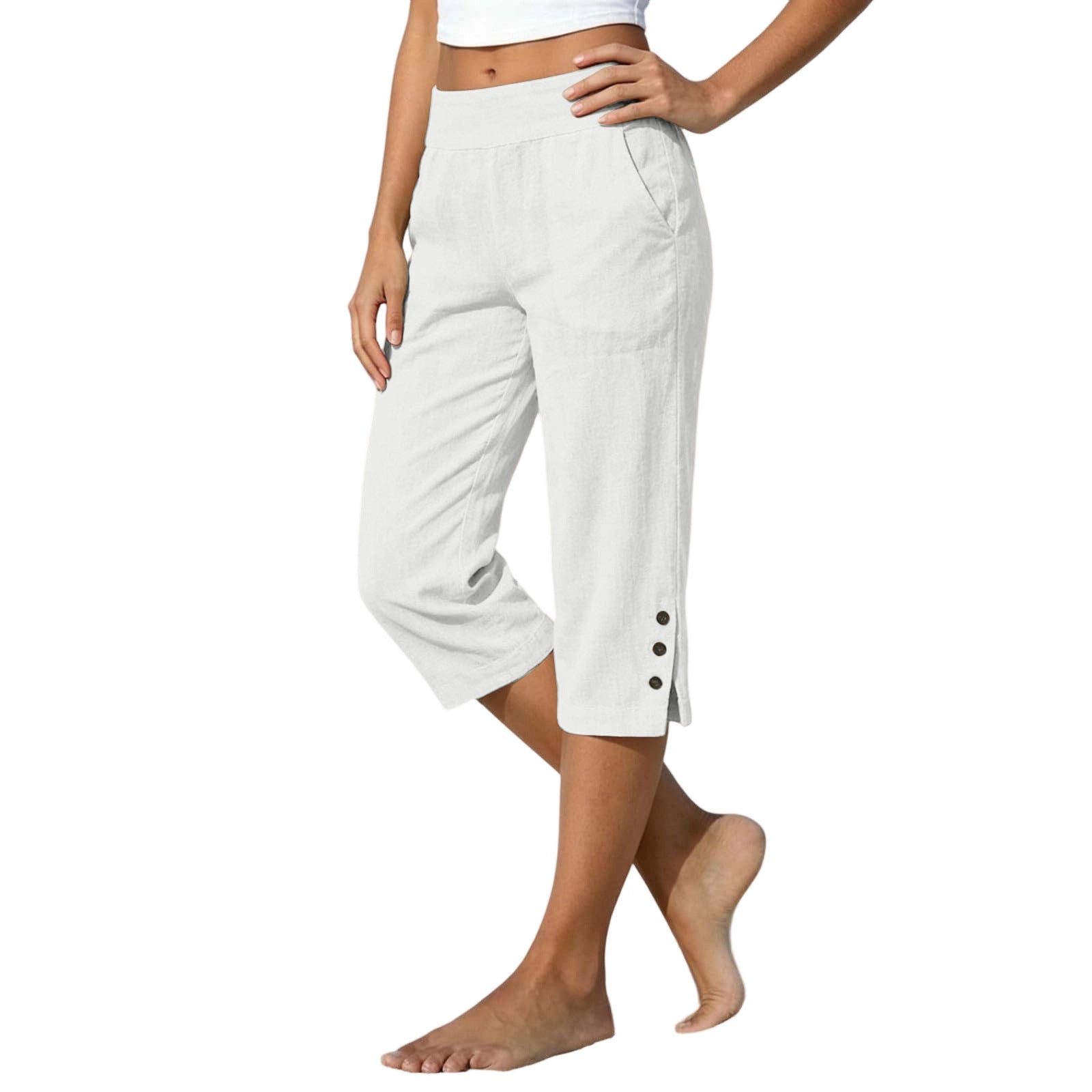 Femmes taille haute Loose-fit Slit-front Casual Jambe droite pantalons avec boutons
