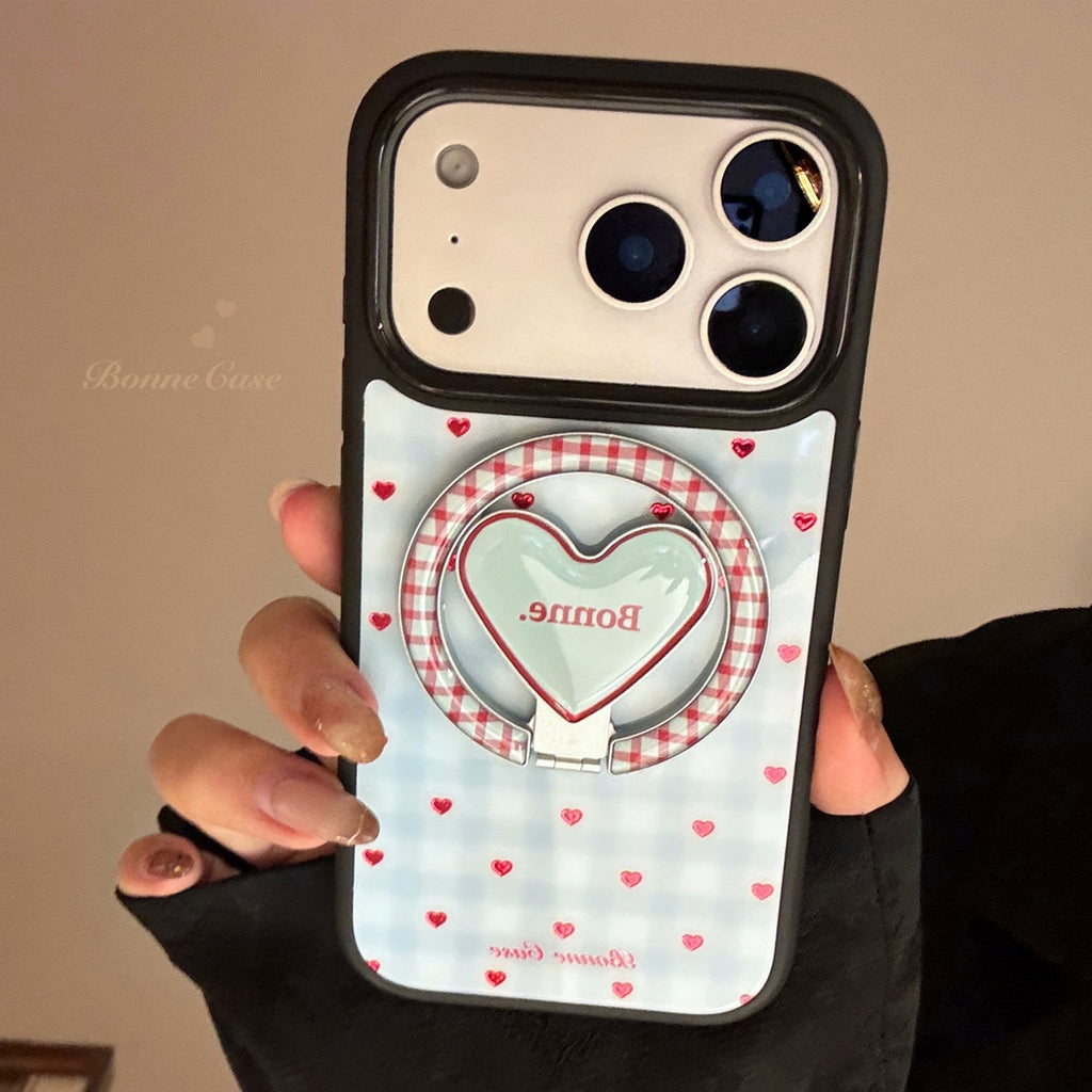 Clapet de téléphone à aspiration magnétique au cœur en treillis bleu doré