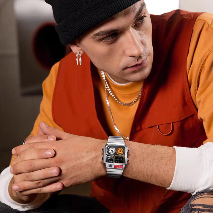 Multifonctionnel Retro Square Montre homme imperméable avec mesure de température