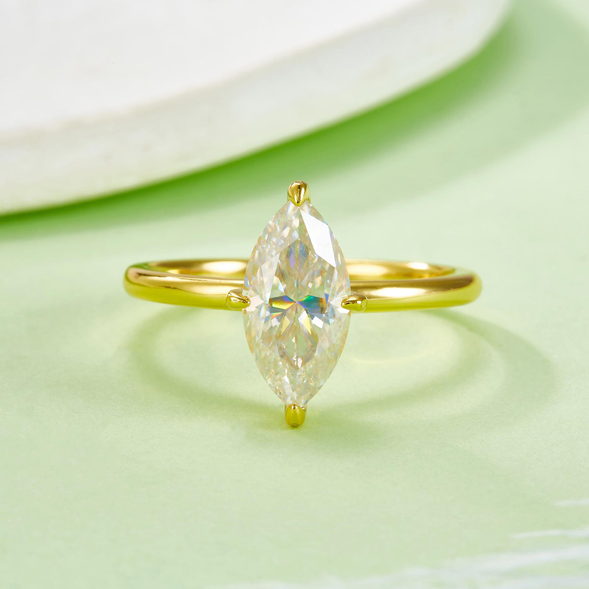 S925 Argent 2.0g Or plaqué 2.0ct Marquise Moissanite Anneau