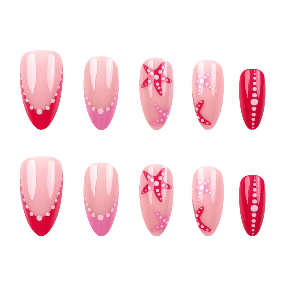 Stickers 24 pièces de faux ongles en forme d'amande dans l'huile acrylique Sea Star avec gr rose
