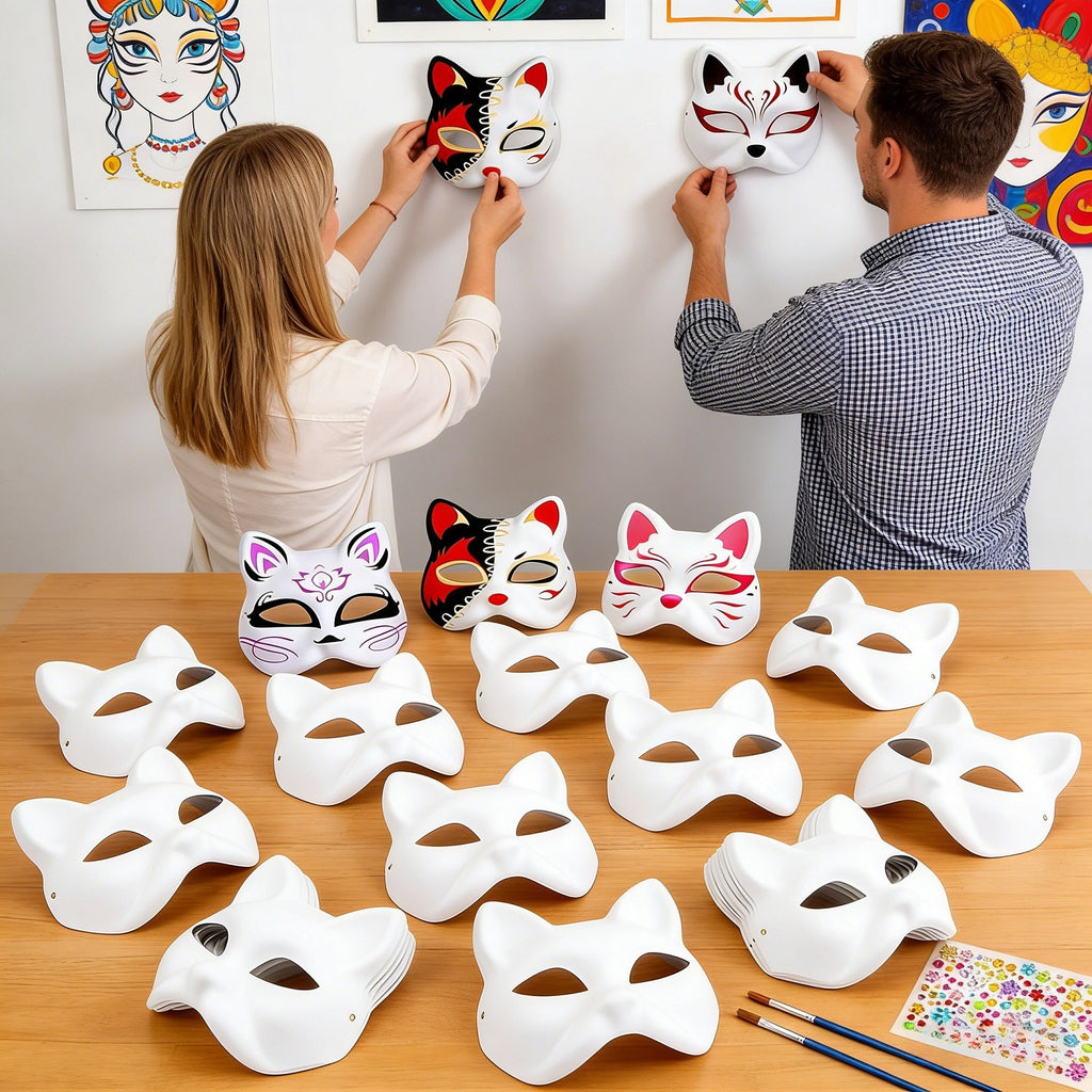 Kit bricolage pour masques de chat 3D - Set de 20 pièces pour décorations en papier