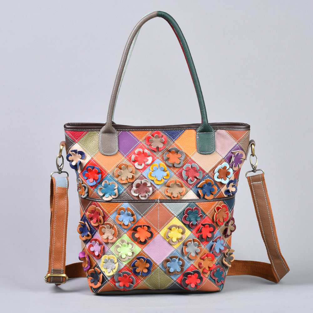 Top-grain en cuir Floral Patchwork épaule sac de corps