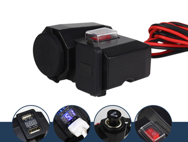 Moto USB Chargeur de voiture étanche Cigarette Léger Voltmètre