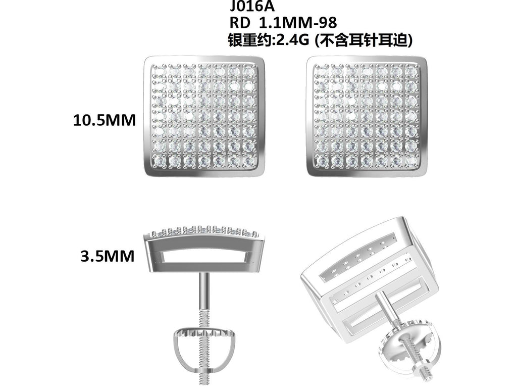 S925 Argent Sterling 98pcs D Couleur VVS1 Boucles d'oreilles carrées Moissanite 2.4g Vis Platinu