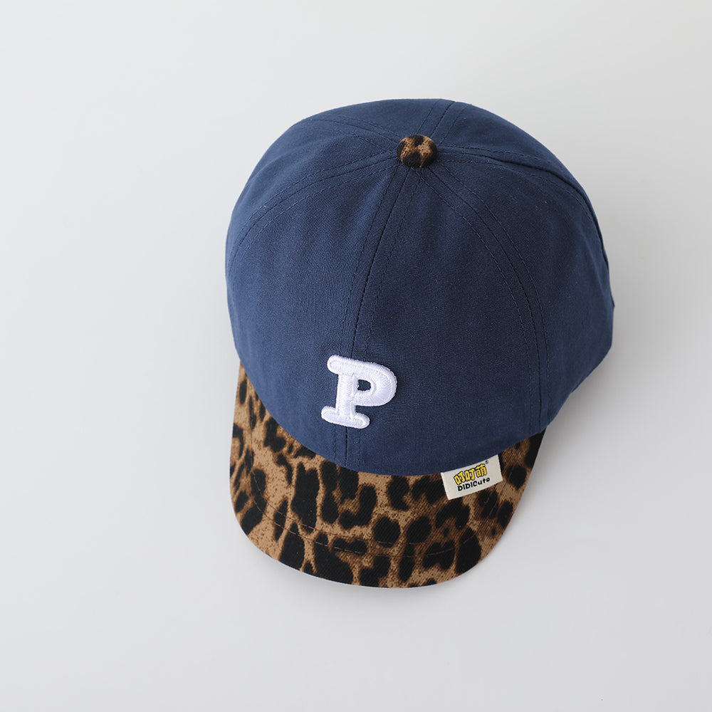 Children's Patchwork Leopard Print Brimmed Letter P Three-Dimensional Embroidered Adjustable